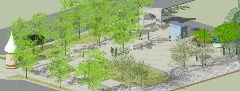 A rendering shows the proposed restroom at C.W. Moore Park in downtown Boise.