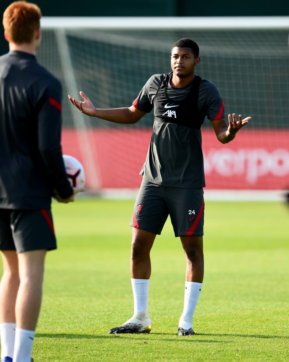 Rhian Brewster in Liverpool training last week (Liverpool FC via Getty Images)