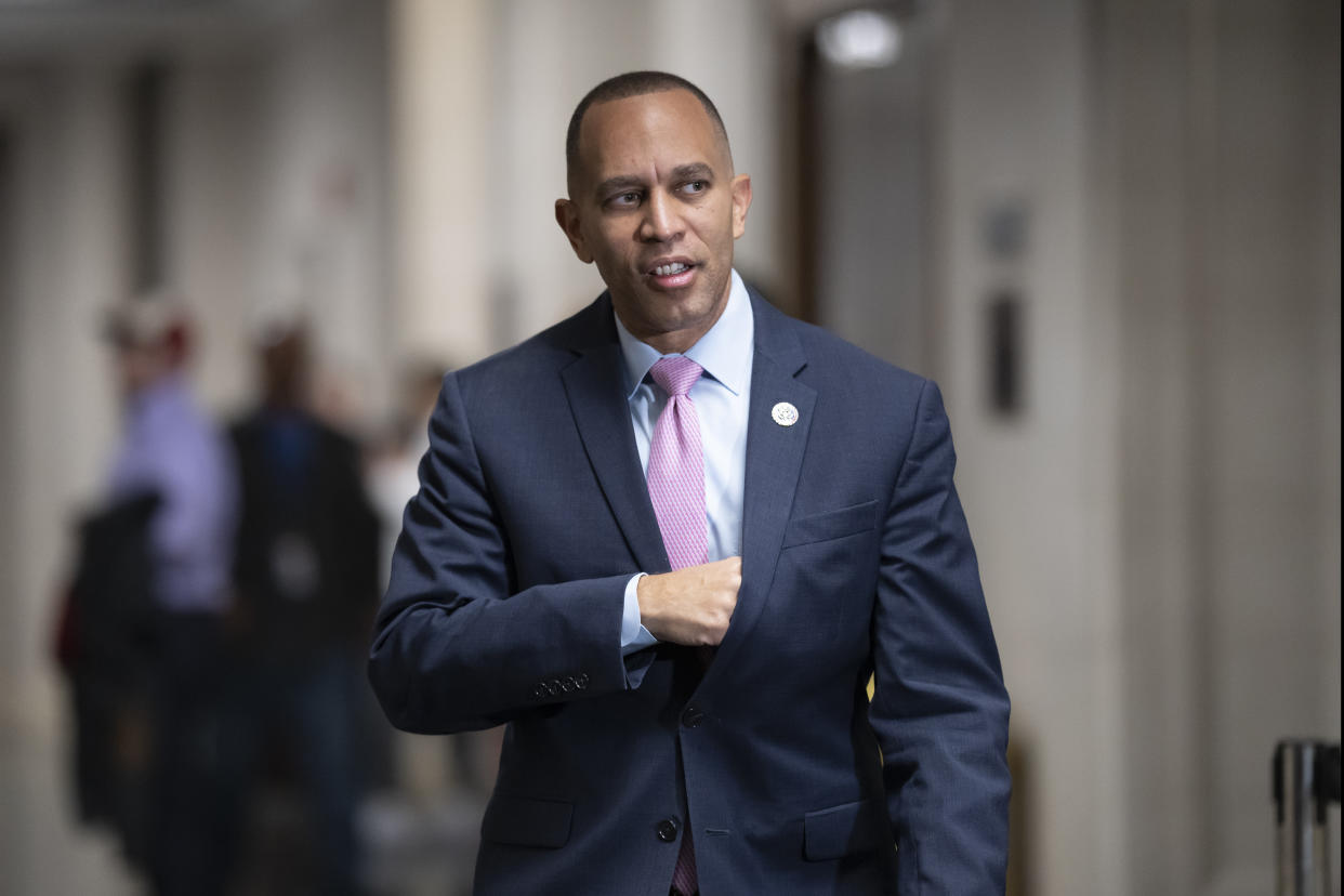 House Democratic Caucus Chair Hakeem Jeffries, D-N.Y., arrives for leadership elections where he is expected to become the top Democrat in the House when Nancy Pelosi steps down as speaker, at the Capitol in Washington, Wednesday, Nov. 30, 2022. Jeffries will become the first Black American to lead a major political party in Congress. (AP Photo/J. Scott Applewhite)