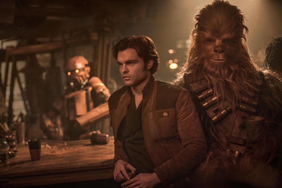 Alden Ehrenreich and Chewbacca in Solo: A Star Wars Story