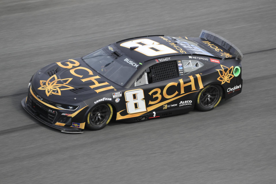 DAYTONA, FL - FEBRUARY 19: Kyle Busch (#8 Richard Childress Racing 3Chi Chevrolet) enters turn 3 during the running of the NASCAR Cup Series Daytona 500 on February 19, 2023 at Daytona International Speedway in Daytona Beach, FL. (Photo by Jeff Robinson/Icon Sportswire via Getty Images)