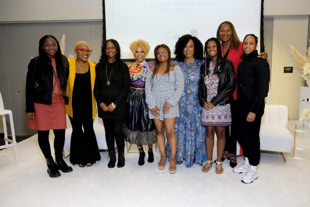 <em>Faith Fennidy</em>, Dre Brown, Tyrelle Davis, Esi Eggleston, <em>Deanna Cook, Shonda Rhimes, </em><em>Mya Cook, </em>Senator Holly J. Mitchell, <em>Jenaya 'Future' Kahn.</em> Photo: Courtesy of Dove