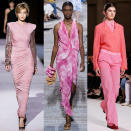 <h2>Pink</h2> <p>Sultry frocks and polished silhouettes in candy pinks transported the ultra-girly shade to fashion territory.</p> <h4>Tom Ford, Michael Kors Collection, Victoria Beckham. Photos: Courtesy of Tom Ford, ImaxTree, courtesy of Victoria Beckham</h4>