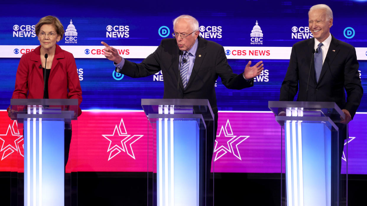 Elizabeth Warren, Bernie Sanders and Joe Biden 