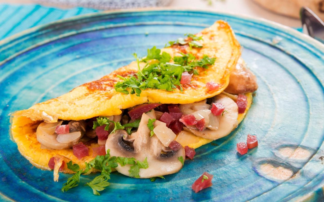 Eat a high-protein breakfast such as omelette to sustain energy levels, and add vegetables to pack in fibre