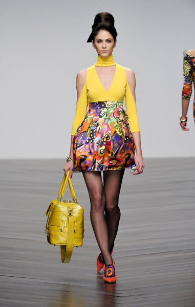 <b>London Fashion Week AW13: PPQ </b><br><br>The prints also featured on two-tone dresses.<br><br>© Rex