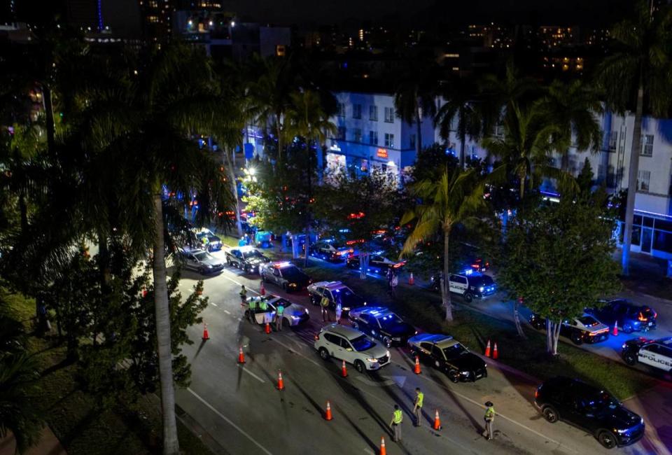 Drivers are stopped at a DUI checkpoint in South Beach on March 25, 2023.