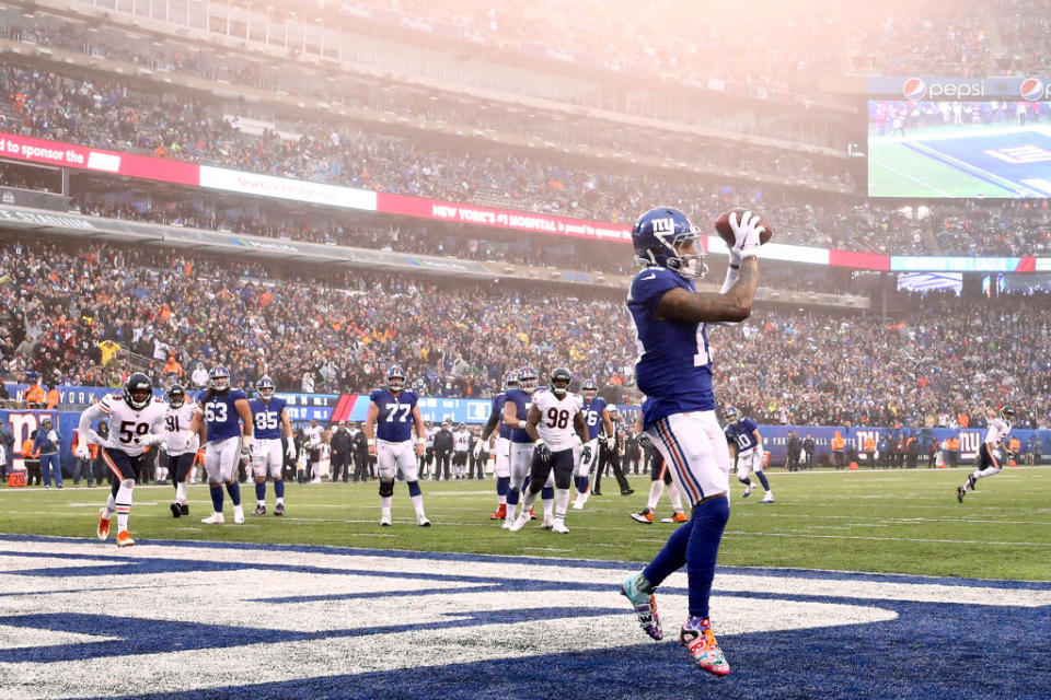 OBJ not only caught a touchdown, but he also threw one against the Bears’ vaunted defense. (Photo by Al Bello/Getty Images)