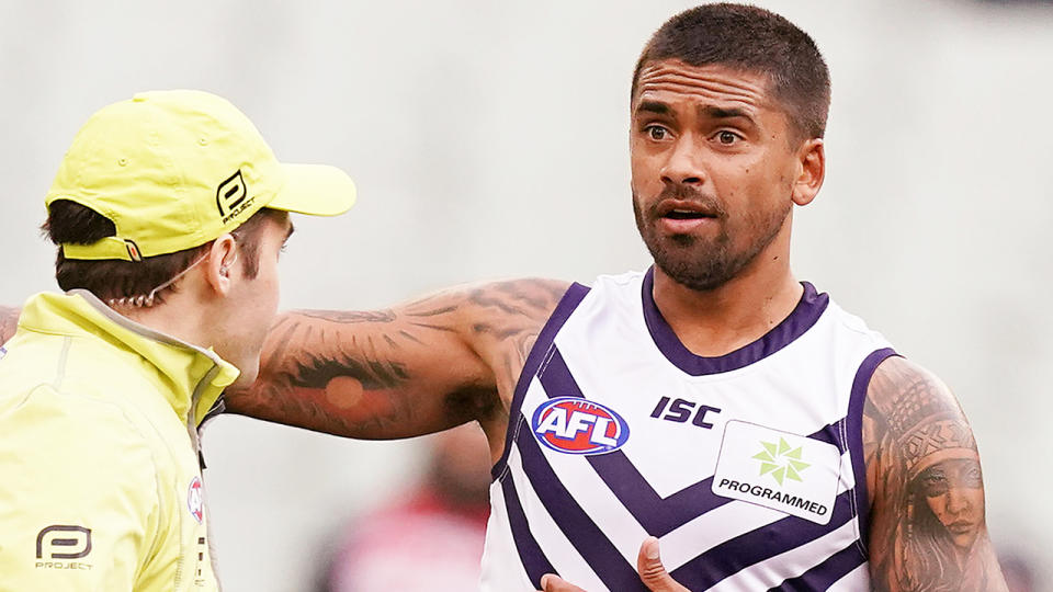 Brad Hill, pictured playing for Fremantle, was seeking a trade to St Kilda.