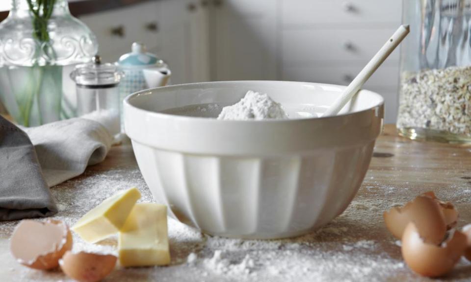 Flour in a mixing bowl