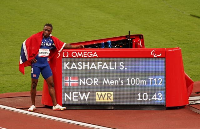 Norway's Salum Ageze Kashafali won the men’s 100m T12 final in a new world record time