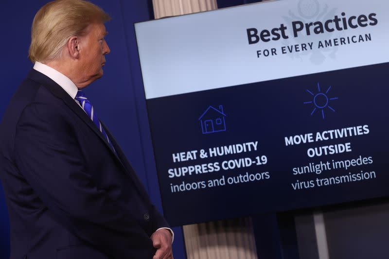 U.S. President Trump leads the daily coronavirus task force briefing at the White House in Washington