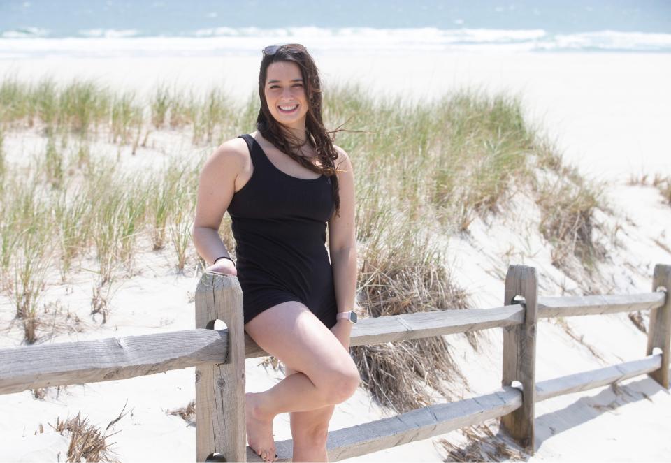 Stafford resident Megan Misurelli on the beach on Long Beach Island, where she works as a lifeguard.  Last weekend, she gave a commencement speech to her graduating class at Albright College about overcoming adversity