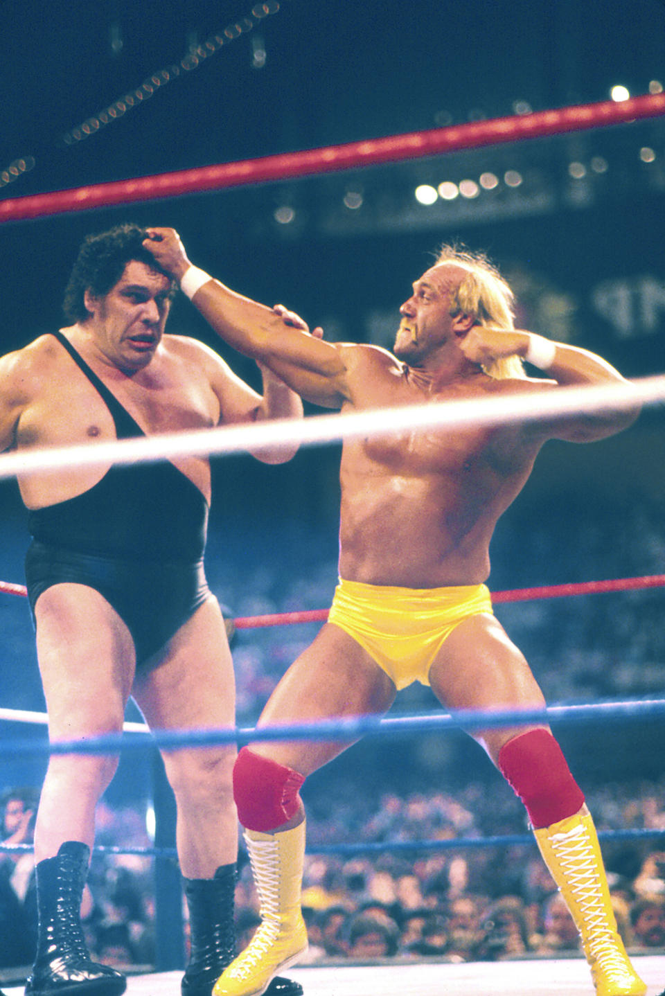 ATLANTIC CITY, NJ - March 27 1988: Hulk Hogan vs Andre the giant Wrestlemania Vl March 27 1988 at Historic Convention Hall in Atlantic City, New Jersey March 22 1988. (Photo by Jeffrey Asher/ Getty Images)