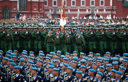Russian servicemen march during the parade marking the World War II anniversary in Moscow. REUTERS/Maxim Shemetov