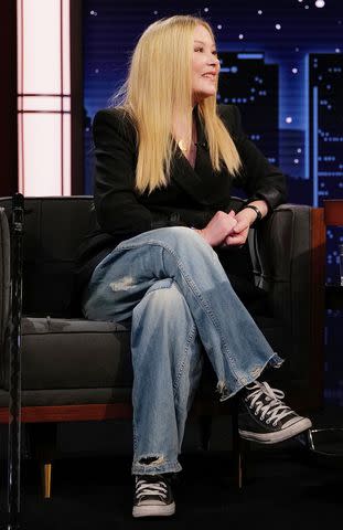 <p>Randy Holmes / Disney via Getty</p> Christina Applegate on 'Jimmy Kimmel Live' in March