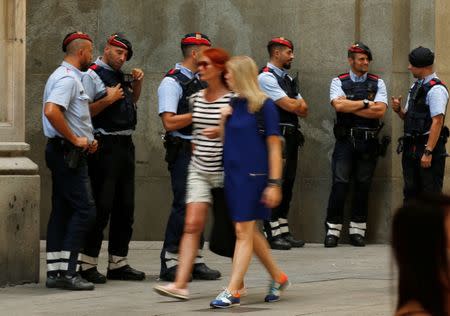 Catalan regional police officers, Mossos d'Esquadra, are seen in central Barcelona, Spain, July 26, 2017. REUTERS/Albert Gea