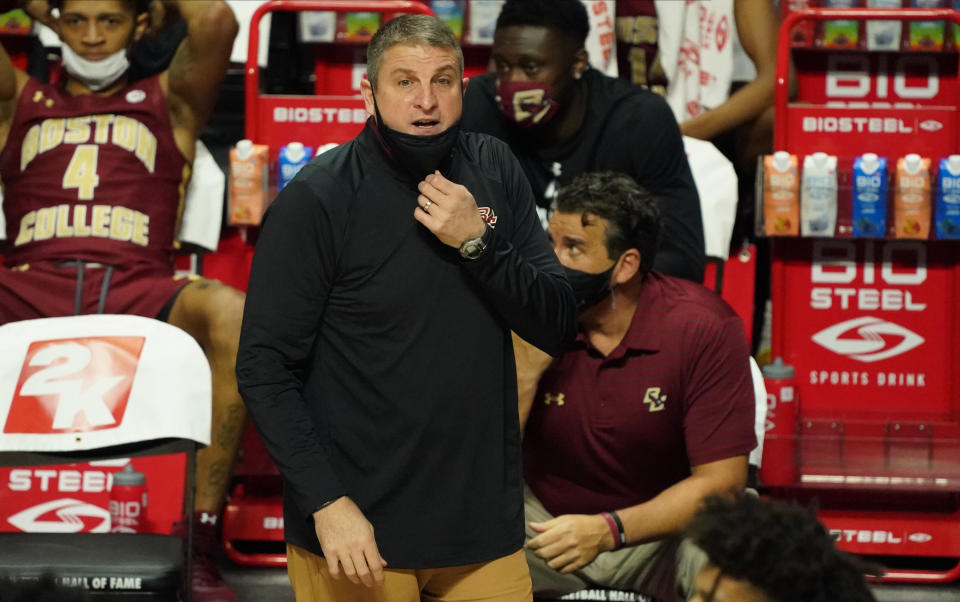 Boston College coach Jim Christian watches from the sideline as the Eagles take on Rhode Island on Nov. 26, 2020. (David Butler II-USA TODAY Sports)