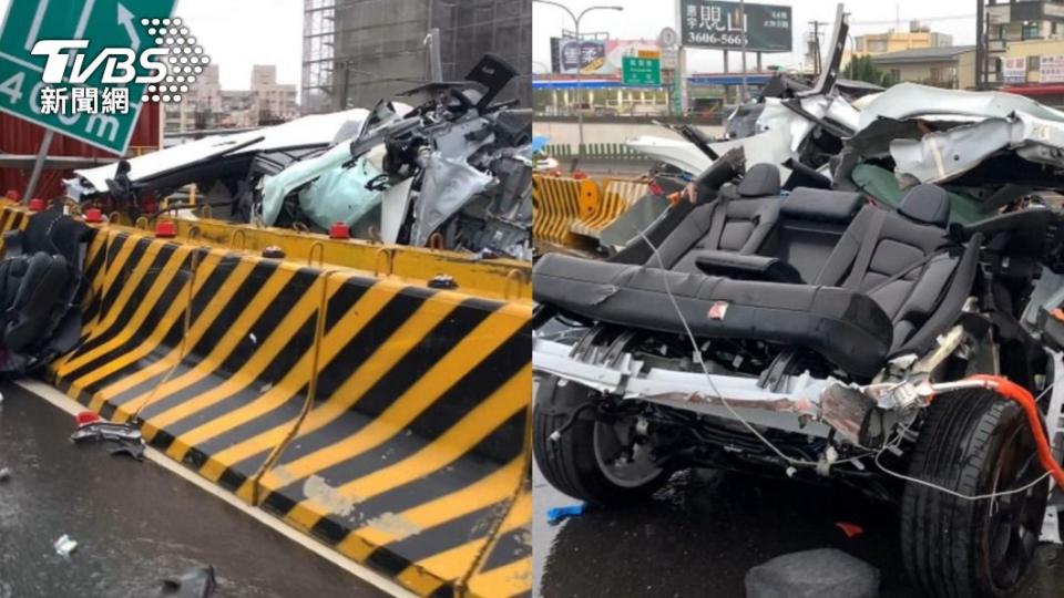 台中市台74線快速道路發生特斯拉自撞死亡車禍。（圖／TVBS）