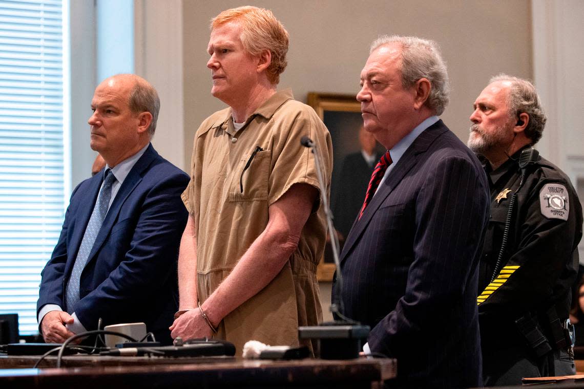 Alex Murdaugh sentenced to life in prison after conviction in double murder trial during his sentencing at the Colleton County Courthouse in Walterboro on Friday, March 3, 2023 after he was found guilty on all four counts. Andrew J. Whitaker/The Post and Courier/Pool