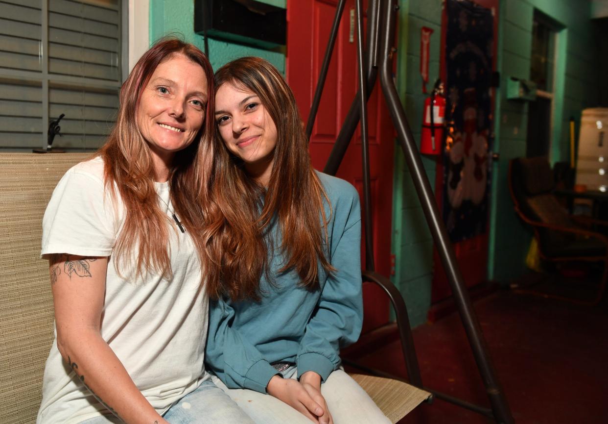 Tiffany Baugher with her daughter, Maddie Perdomo, 14, at their apartment in Bradenton.