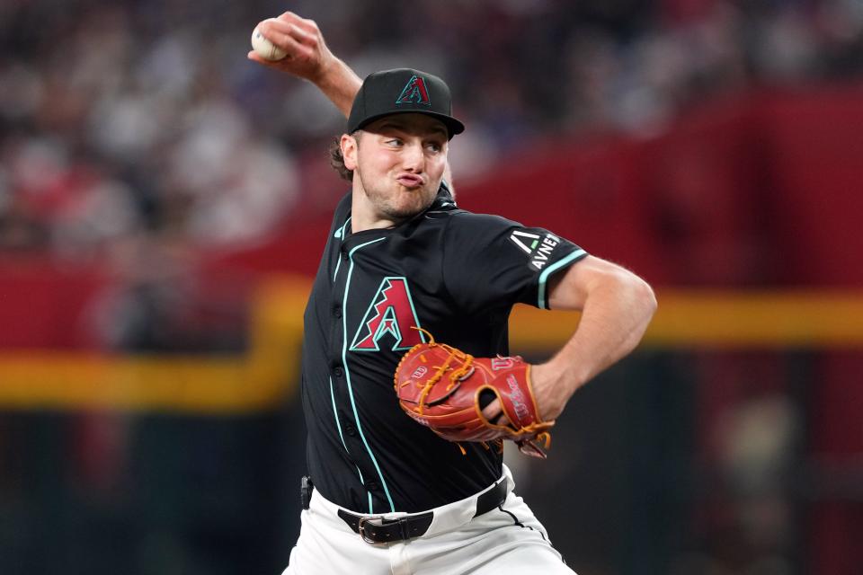 Arizona Diamondbacks pitcher Brandon Pfaadt (32) pitches against the San Diego Padres during the seventh inning at Chase Field on Saturday, May 4, 2024.