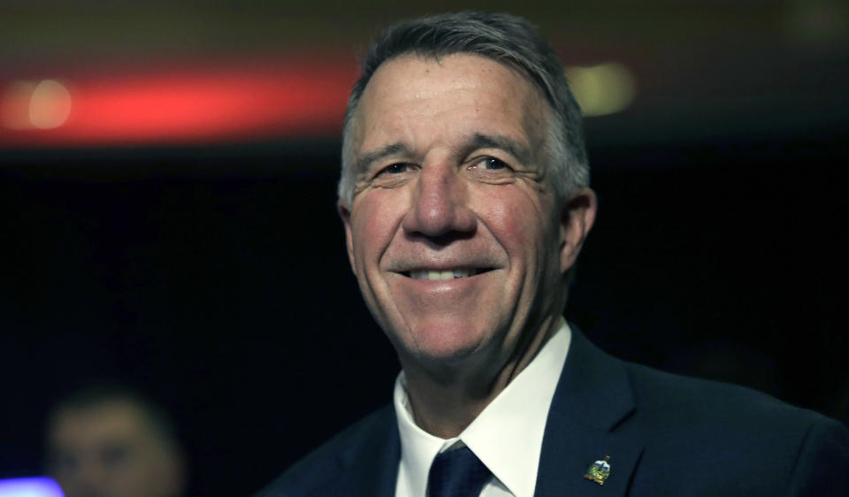 Republican Vermont Gov. Phil Scott smiles during an election night rally party in Burlington, Vt., Tuesday, Nov. 6, 2018. Scott faced Democratic gubernatorial challenger Christine Hallquist, who conceded the race earlier in the evening. (AP Photo/Charles Krupa)