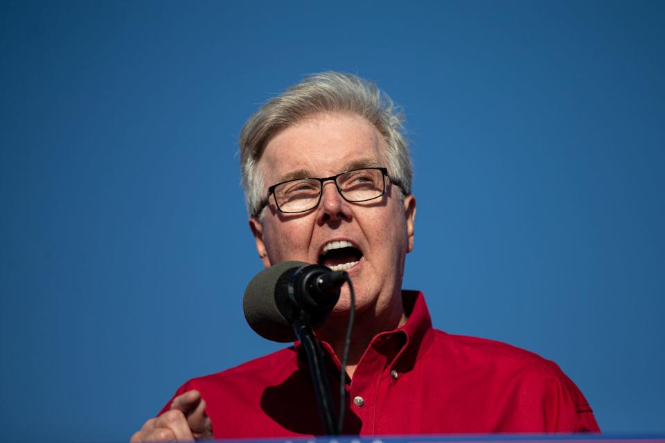 Lt. Gov. Dan Patrick speaks during the Texas Trump rally at the Richard M. Borchard Regional Fairgrounds on Saturday, Oct. 22. 2022, in Robstown.