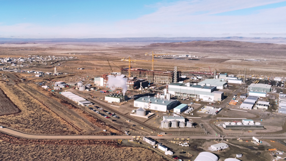 The vitrification plant at the Hanford nuclear reservation site in Eastern Washington. The Low Activity Waste Facility is the largest completed building.