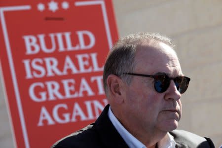 Former Arkansas Governor Mike Huckabee attends a ceremony marking the construction of a new housing complex in the Israeli settlement of Efrat in the occupied West Bank August 1, 2018. REUTERS/Amir Cohen