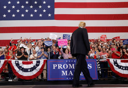 U.S. President Donald Trump holds a Make America Great Again rally at Nashville Municipal Auditorium in Nashville, Tennessee, U.S., May 29, 2018. REUTERS/Leah Millis