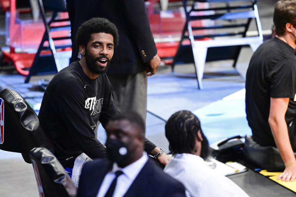 Kyrie Irving was not present for the Brooklyn Nets' media day activities on Monday. (Steven Ryan/Getty Images)