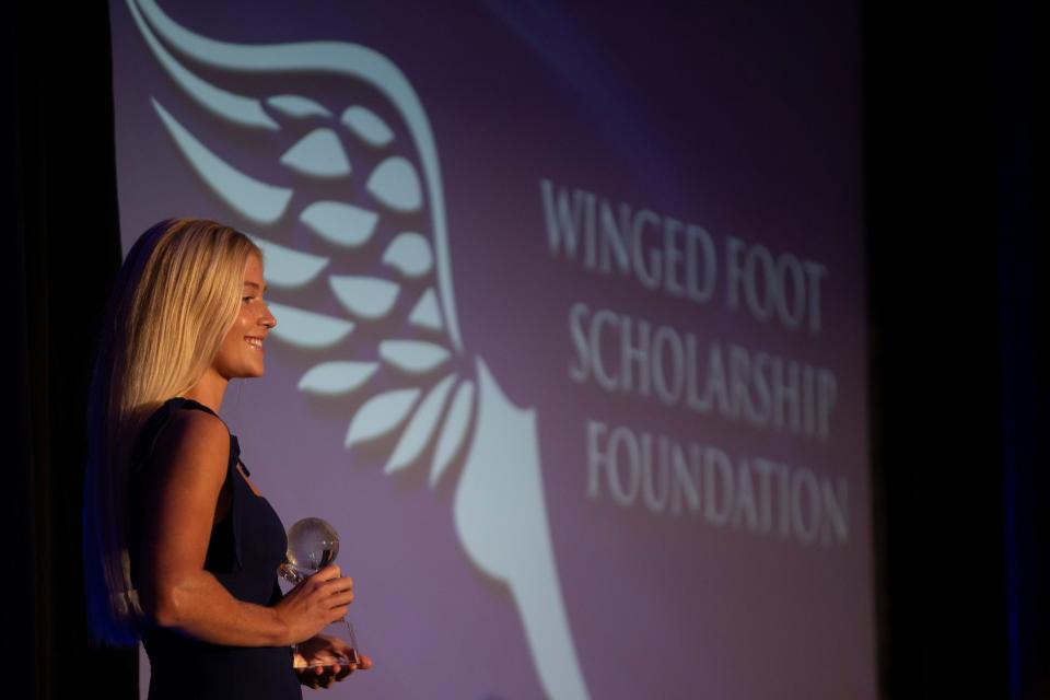 Lane Calkins of Naples High wins the 2022 Winged Foot Scholar Athlete during the awards banquet, Thursday, May 26, 2022, at Naples Grande Beach Resort in Naples, Fla.