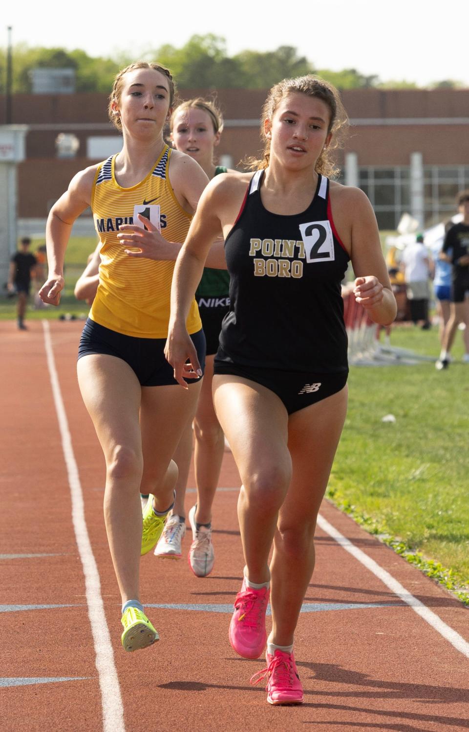 Point Pleasant Borough’s Ivy Slavinski leads the girls 1600 at the Ocean County track meet.