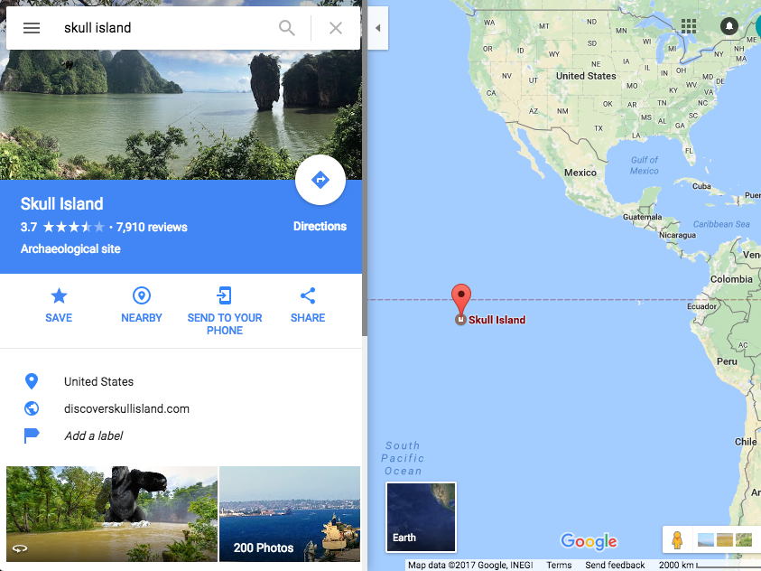 Skull Island Appears On Google Maps As Part Of A Promotional Stunt For The King Kong Movie