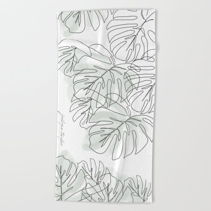 4) XOJailynn Botanical Line Drawing Beach Towel