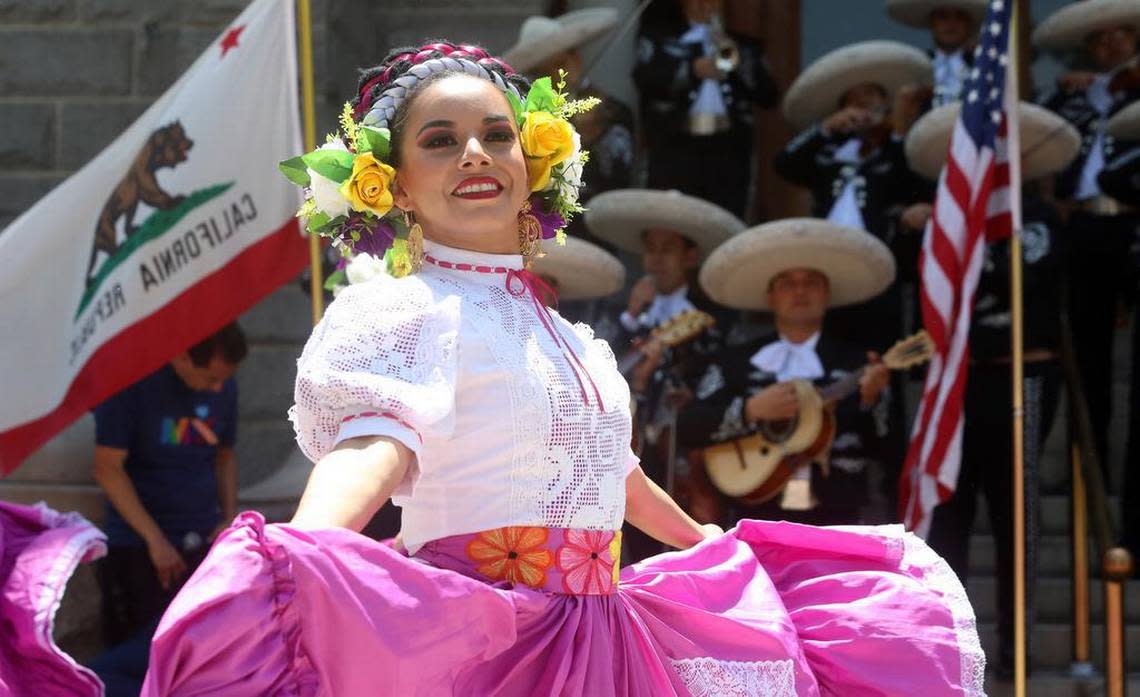 Ballet Folklórico Guadajalara performs during the Memorial Day ceremony at Courthouse Park in Madera on May 29, 2023.