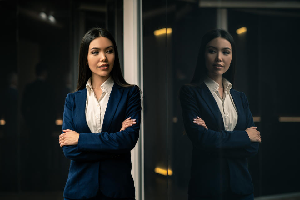 The beautiful asian businesswoman standing indoor