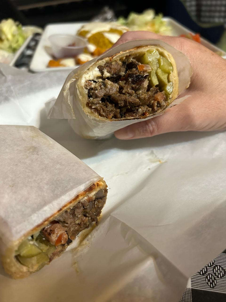 The beef shawarma wrap at Mid-East Cafe and Restaurant.