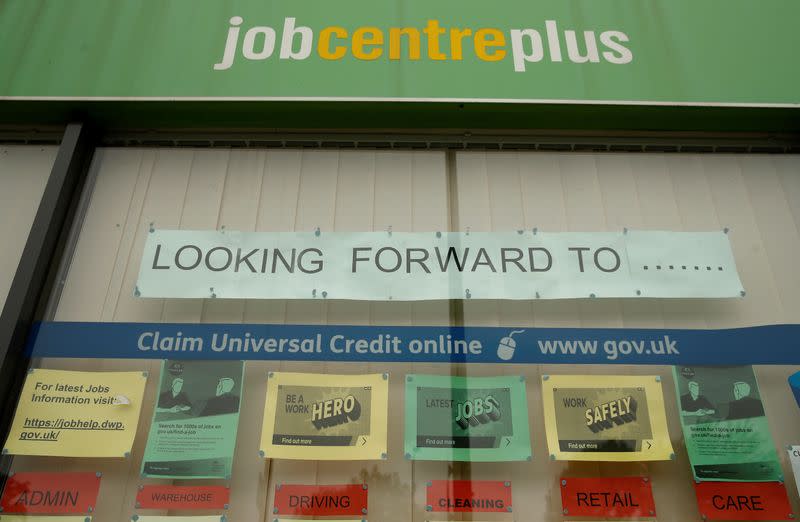 Job adverts are seen in the window of a job centre following the outbreak of the coronavirus disease (COVID-19), in Manchester