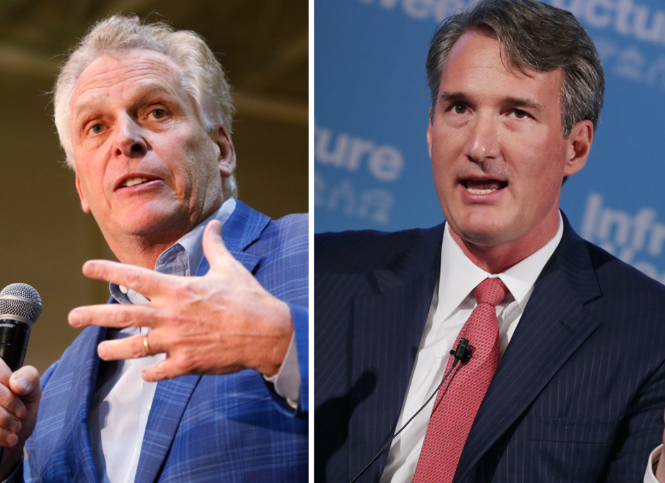 File images of Terry McAuliffe and Glenn Youngkin, candidates for Virginia governor. / Credit: Steve Helber / AP (McAuliffe) / Chip Somodevilla / Getty Images (Youngkin)