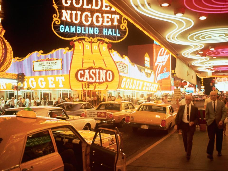 This is a view down Fremont Street of the Casino Center in downtown Las Vegas.