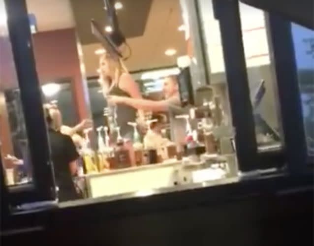 An angry McDonald's customer leapt onto the counter. Source: Facebook/Amanda Garland Gravely