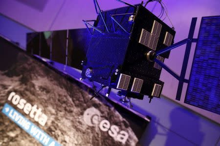 A scale model of the Rosetta spacecraft is pictured at the European Space Agency's (ESA) headquarters in Darmstadt, Germany, September 30, 2016. REUTERS/Ralph Orlowski