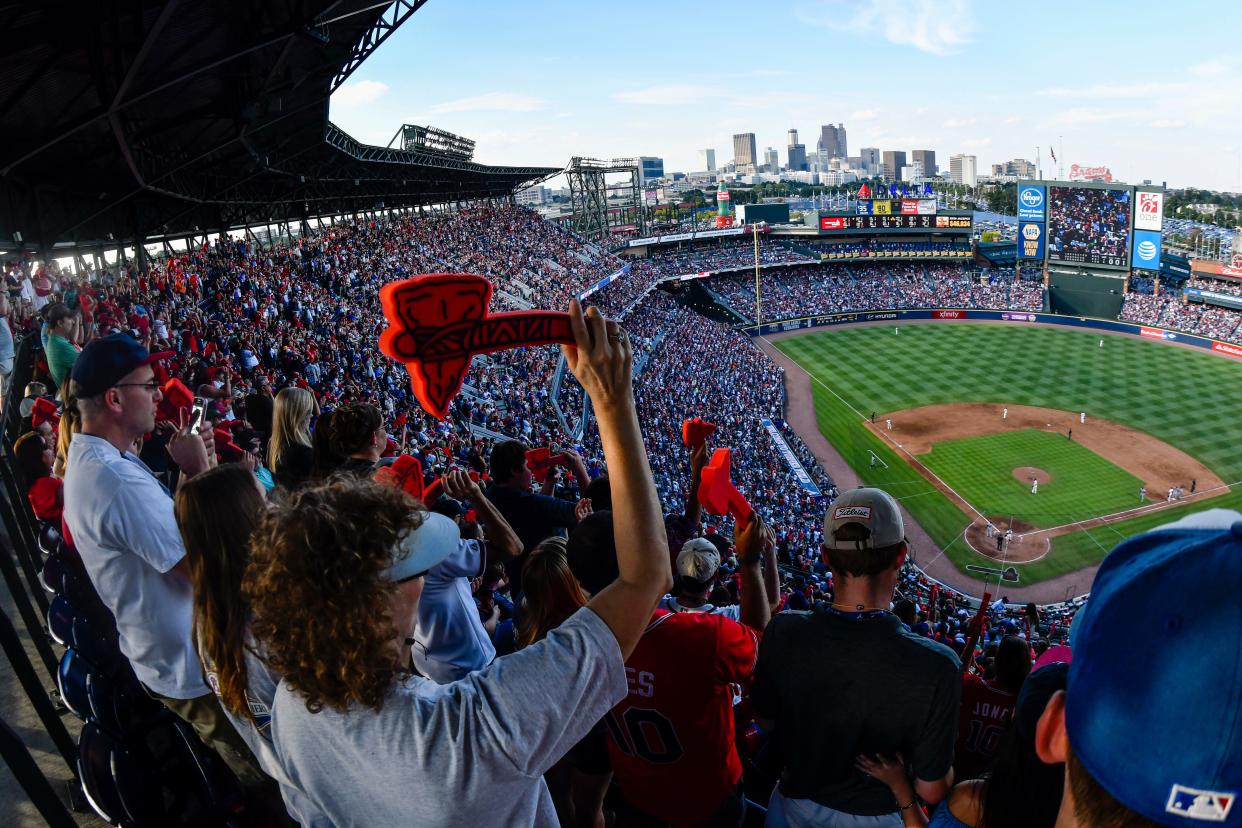 The racist "Tomahawk Chop" was until recently a staple of Atlanta Braves home games. In 2019, St. Louis Cardinals pitcher Ryan Helsley, who is a member of the Cherokee Nation, called the chant "disrespectful" and "a misrepresentation of the Cherokee people or Native Americans in general." (Photo: (AP Photo/John Amis))