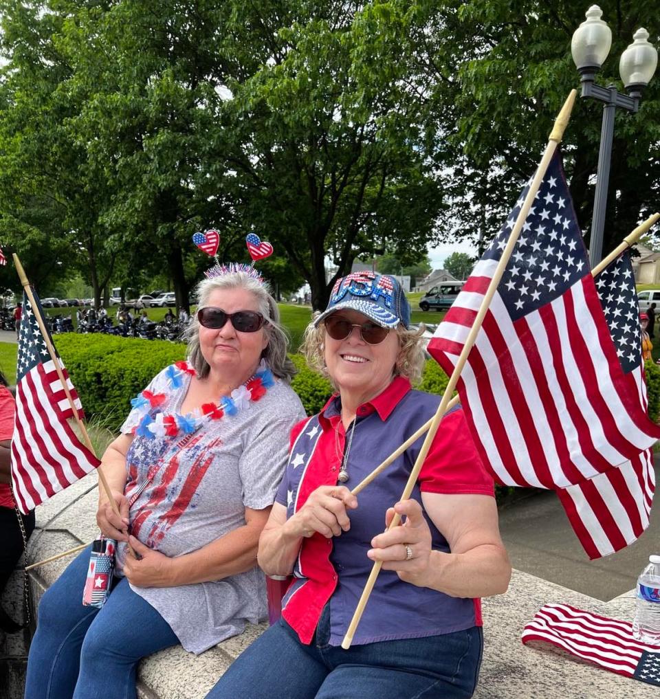 Pat Boone, left, and Cindy Krumm are shown at Canton's Memorial Day ceremony at the McKinley National Memorial. The friends were with members of Amvets Post 124 in Canton, including Jim Gallagher, the Stark County Veteran of the Year in 2013 and past president of the Greater Canton Veterans Service Council.