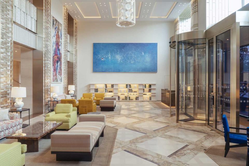 The lobby and entrance of the Cheval Blanc hotel in Paris
