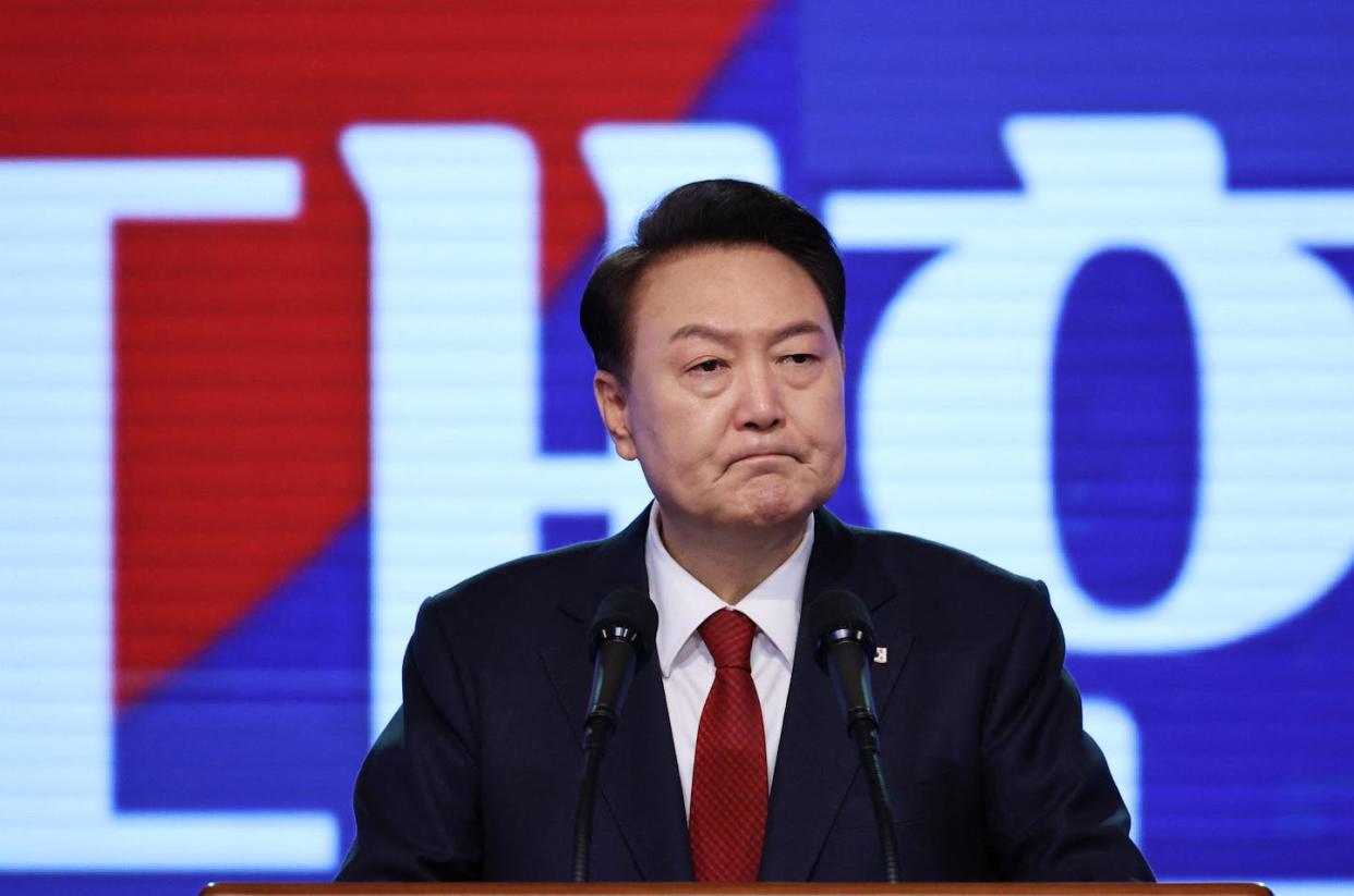 South Korea's pesident faces political woes. <a href="https://www.gettyimages.com/detail/news-photo/south-koreas-president-yoon-suk-yeol-delivers-a-speech-news-photo/2041452673?adppopup=true" rel="nofollow noopener" target="_blank" data-ylk="slk:Kim Hong-Ji/AFP via Getty Images;elm:context_link;itc:0;sec:content-canvas" class="link ">Kim Hong-Ji/AFP via Getty Images</a>