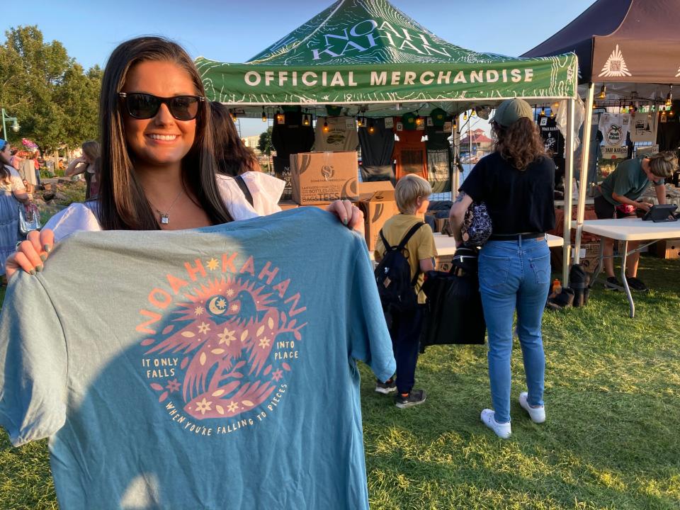 Hailee Bartlett of Underhill displays a Noah Kahan T-shirt she bought July 30, 2023 at a concert by the Vermont musician at Waterfront Park in Burlington.