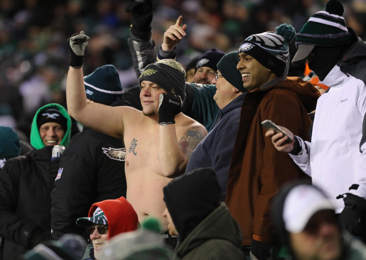 Philadelphia Eagles fans during the team’s victory over the Atlanta Falcons in the NFC divisional round. (Getty)